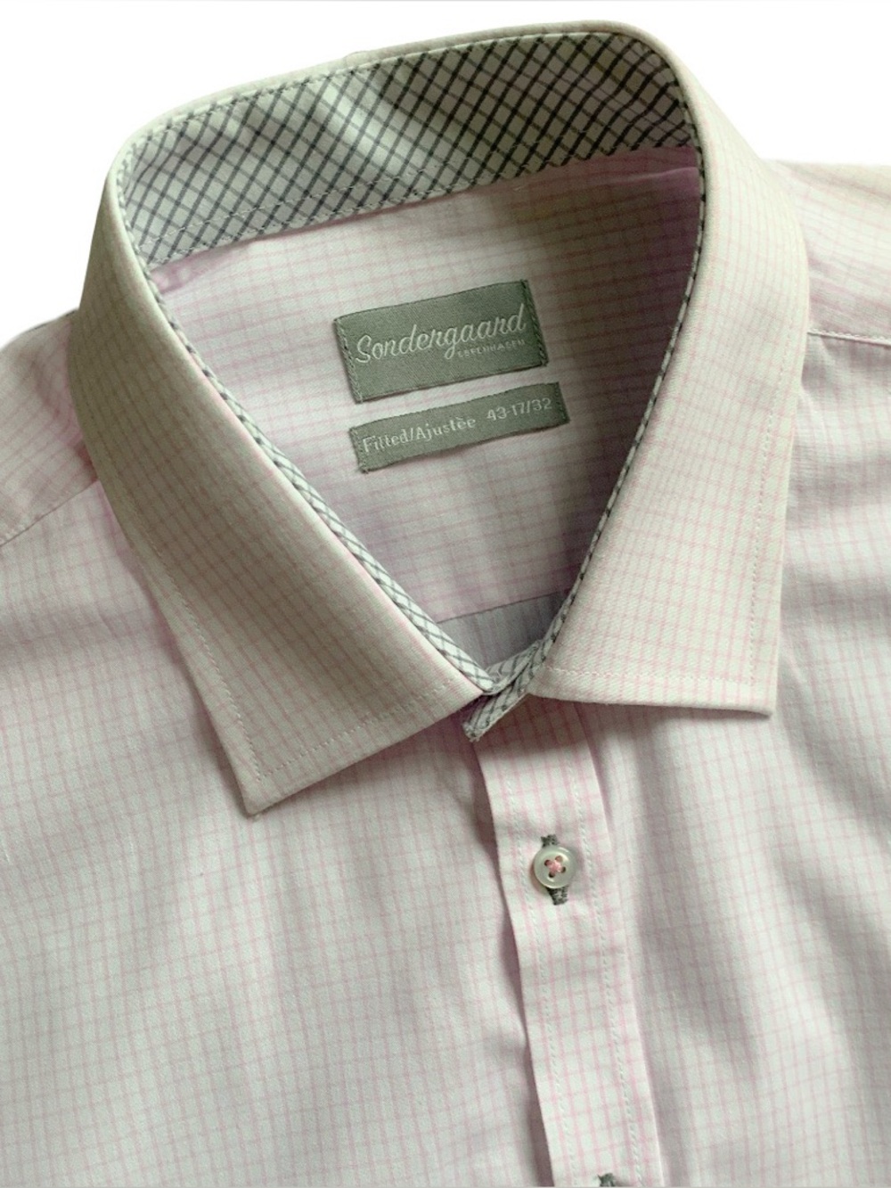 NWT Sondergaard Fitted Pink Check Button Up Long Sleeve Dress Shirt Size 17